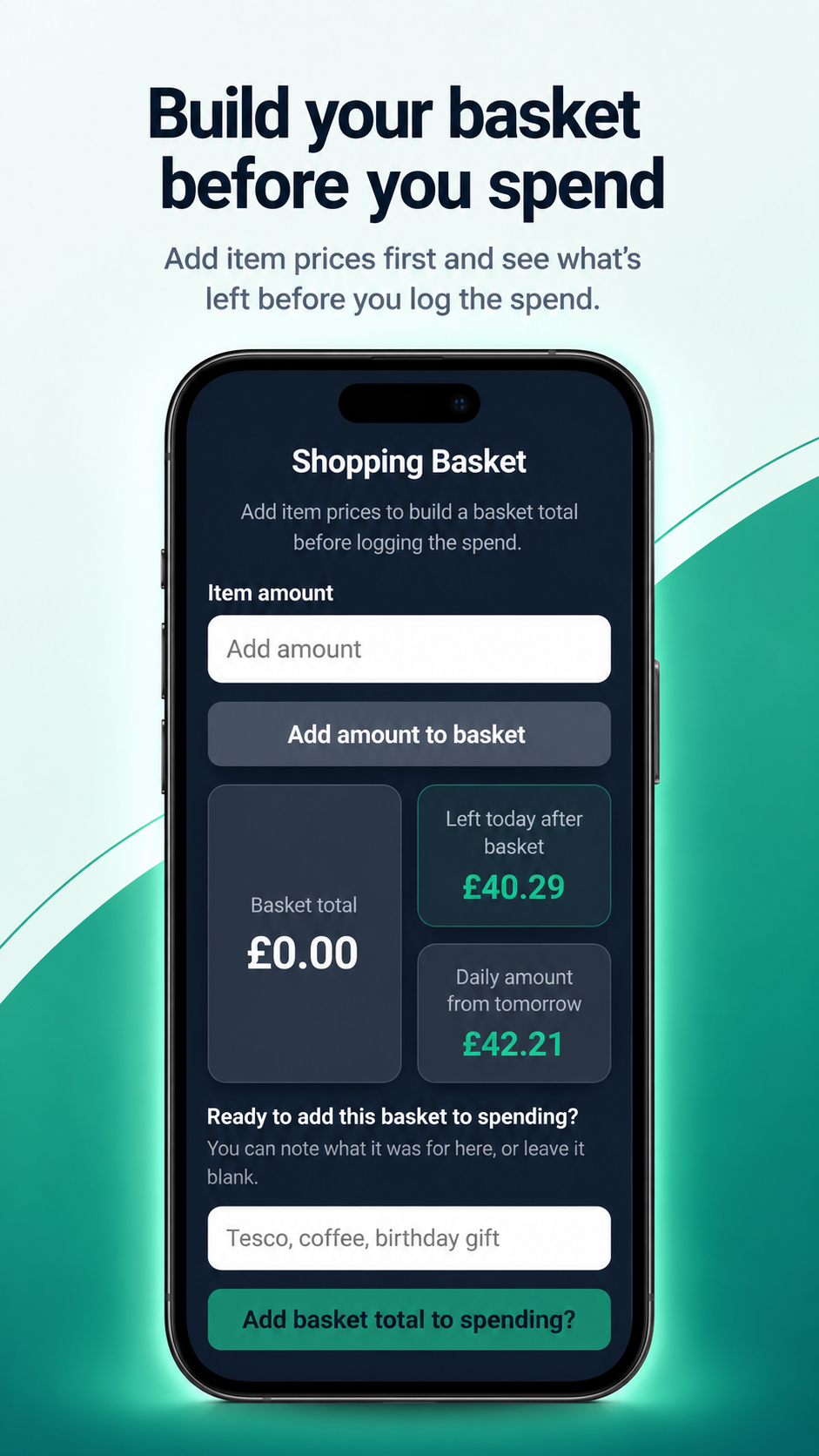 KYL shopping basket tool showing basket total and spending impact